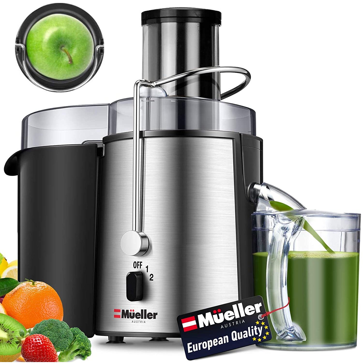 Juicer Ultra Power, Easy Clean Extractor Press Centrifugal Juicing Machine Wide 3" Feed Chute Anti-drip High Quality Large Silver